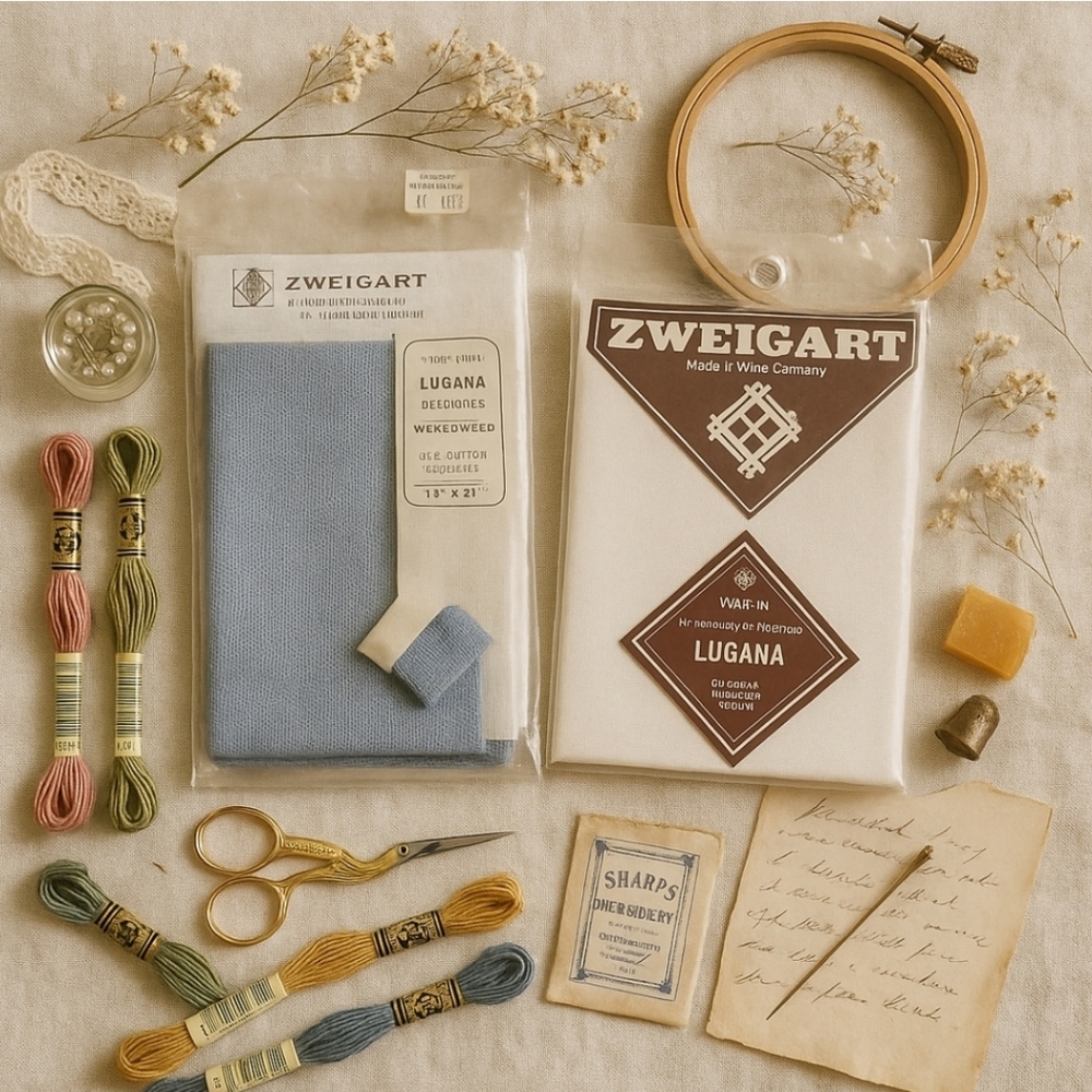 🧵 Vintage Zweigart Lugana Evenweave • 25 Count • Wedgewood Blue + White